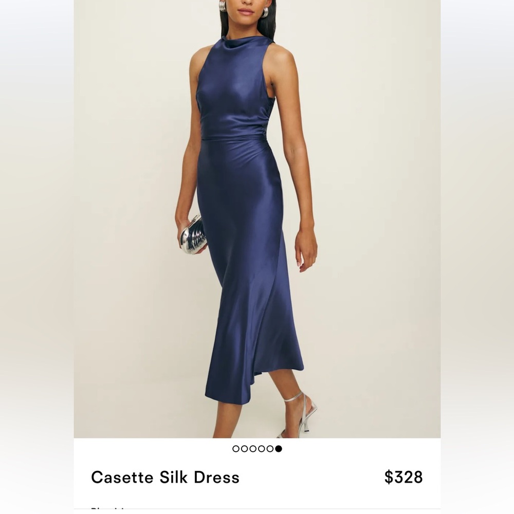 Reformation Casette Silk Wedding Guest Dress -Blue Iris Size 6